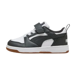 TENIS PUMA REBOUND V6 LO PARA NIÑO COLOR GRIS BLANCO