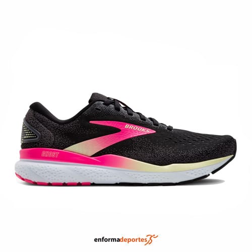 ZAPATILLA MUJER BROOKS GHOST 16 | BLACK/PINK/YELLOW - Imagen 2