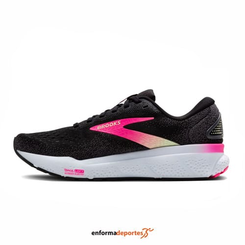 ZAPATILLA MUJER BROOKS GHOST 16 | BLACK/PINK/YELLOW - Imagen 3