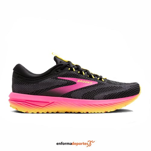 ZAPATILLA MUJER BROOKS REVEL 7 | BLACK/PINK/LEMON TONIC - Imagen 2