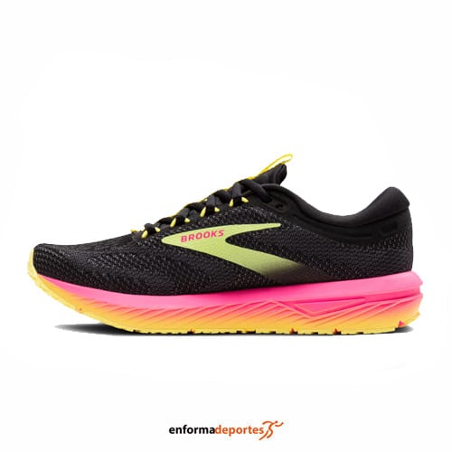 ZAPATILLA MUJER BROOKS REVEL 7 | BLACK/PINK/LEMON TONIC - Imagen 3