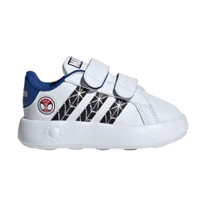 TENIS ADIDAS GRAND COURT SPIDER MAN INFANTIL COLOR BLANCO NEGRO AZUL