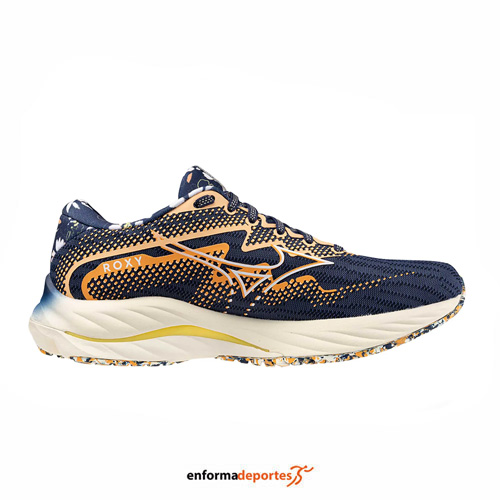 ZAPATILLA MUJER MIZUNO WAVE RIDER 27 ROXY | NAVAL ACADEMY/WHITE/PEACH - Imagen 2