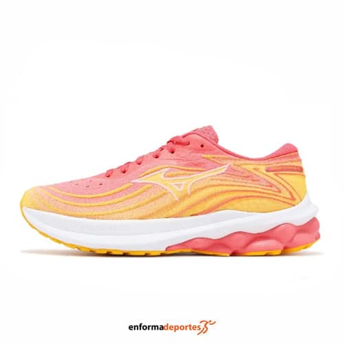 ZAPATILLA MUJER MIZUNO WAVE SKYRISE 5 | DUBARRY/WHITE/CITRUS - Imagen 3