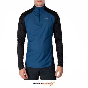 CAMISETA HOMBRE MIZUNO HYBRID LS TEE | BLACK / BLUE WING TEAL