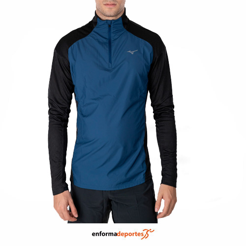 CAMISETA HOMBRE MIZUNO HYBRID LS TEE | BLACK / BLUE WING TEAL - Imagen 2