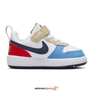 Zapatilla infantil Nike Court Borough Low Recraft (TD) | WHITE/THUNDER BLUE-LT CRI