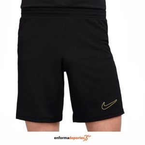 PANTALON CORTO JUNIOR NIKE DRI-FIT ACADEMY23 SOCCER | BLACK/BLACK/METALLIC GOLD