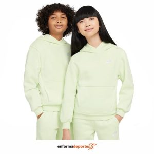 SUDADERA JUNIOR NIKE NSW CLUB FLC HDY LBR | LIME ICE/WHITE