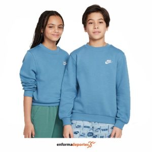 SUDADERA JUNIOR NIKE CLUB FLEECE CREW | AEGEAN STORM/WHITE