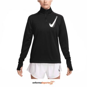 CAMISETA MUJER NIKE SWOOSH 1/2-ZIP | BLACK