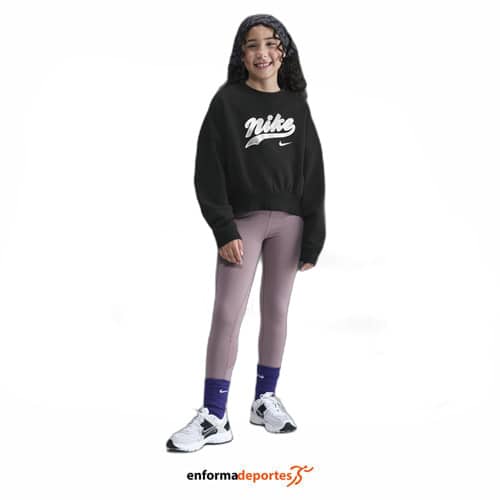 Sudadera junior Nike Cropped Fleece Crew | BLACK/METALLIC SILVER