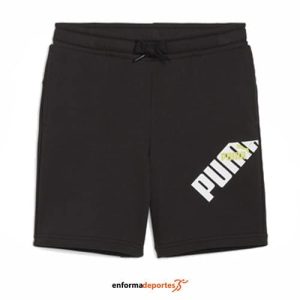 PANTALON CORTO JUNIOR PUMA POWER GRAPHIC S LIGHT GRAY HEAATHER | BLACK-LIME SH