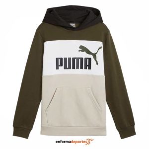 SUDADERA JUNIOR PUMA ESS BLOCK HOODIE FL DESERT DUST | OLIVE