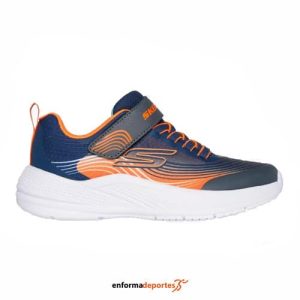 ZAPATILLA JUNIOR SKECHERS MICROSPEC ADVANCE | NAVY & ORANGE TEXTILE / S